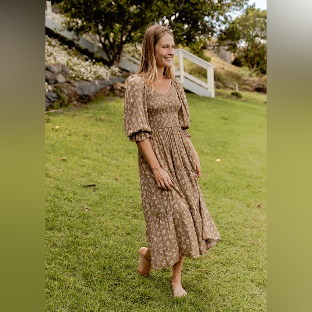 Neuflora Everett Midi Dress in Golden Floral, Size S, Like New
